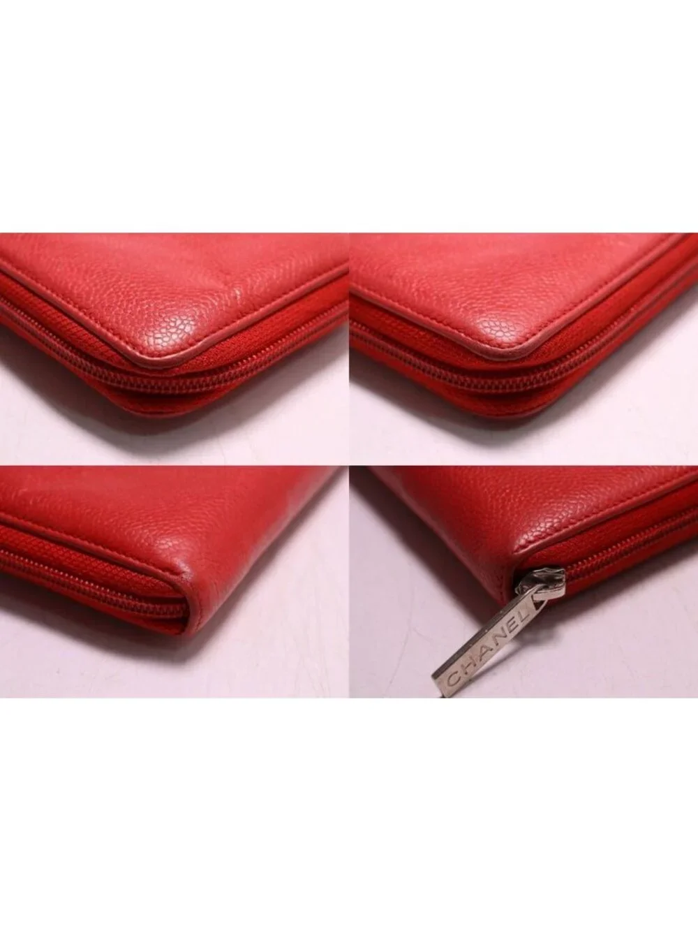 Chanel Caviar Leather CC Logo Zip Around Wallet